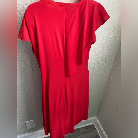 NWOT, H by Halston Red VNeck Assymetrical Hemline Midi Dress Women’s Size XS - Picture 2 of 14